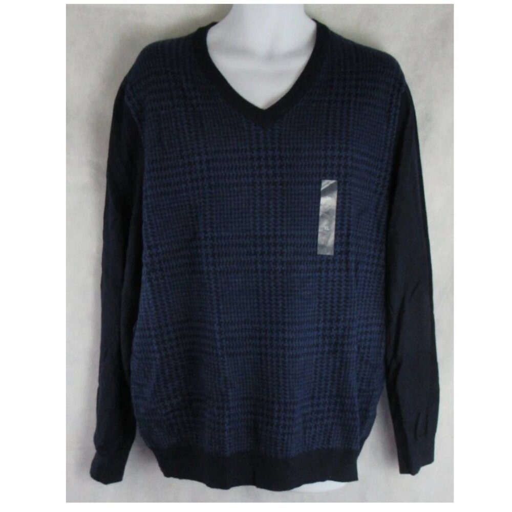 Club Room Men's Merino Wool Blend Pullover Lightweight V-Neck Sweater, Blue, XL